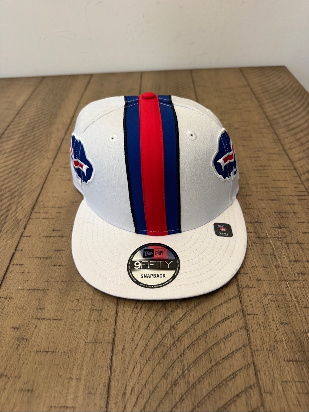NFL White Snapback Hat with Red & Blue Center Stripe